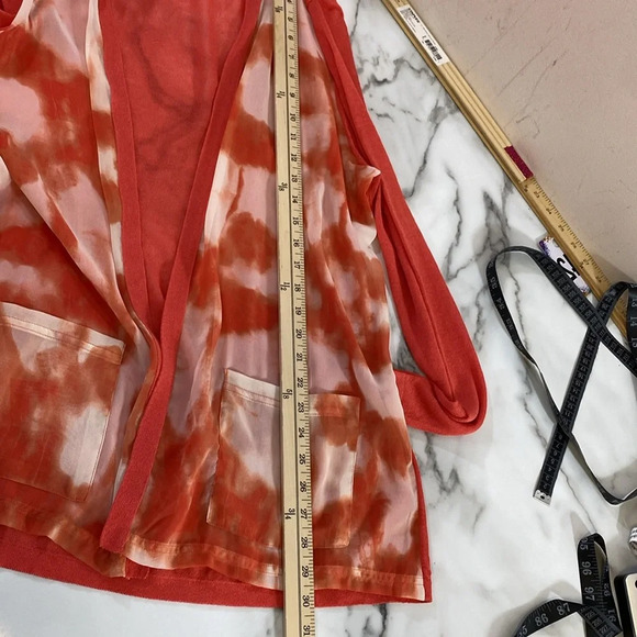 Chico's Cardigan Women Sz 2 Large Coral Orange Watercolor Chiffon Open Front - Picture 8 of 9